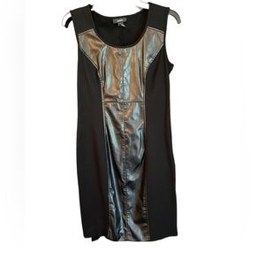 Alfani black semi formal dress with faux leather front detailing. Size 6